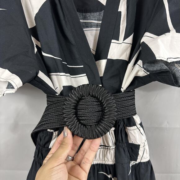 Maeve Dress Womens Large The Somerset Maxi Black White Belted Boho Chic Casual - Picture 7 of 16